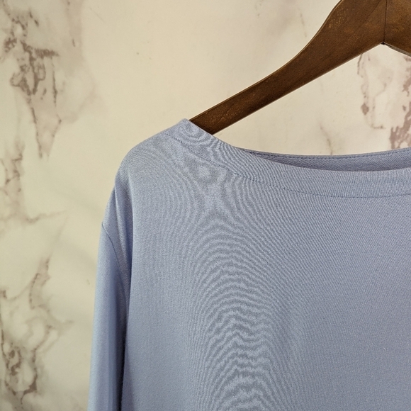 J Jill Shirt Women Medium Blue Long Half Sleeve Boat Neck Knit Stretch Wearever - Picture 2 of 10